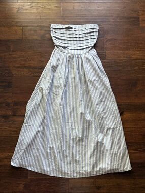 Striped Strapless Maxi Dress in Light Blue and Cream